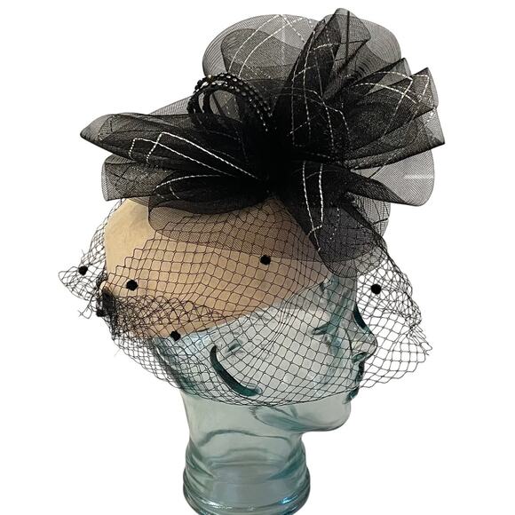 Vintage Don Anderson for Trio Accessories Ivory Wool Hat, Veil, Rhinestone, Bow - Picture 2 of 11